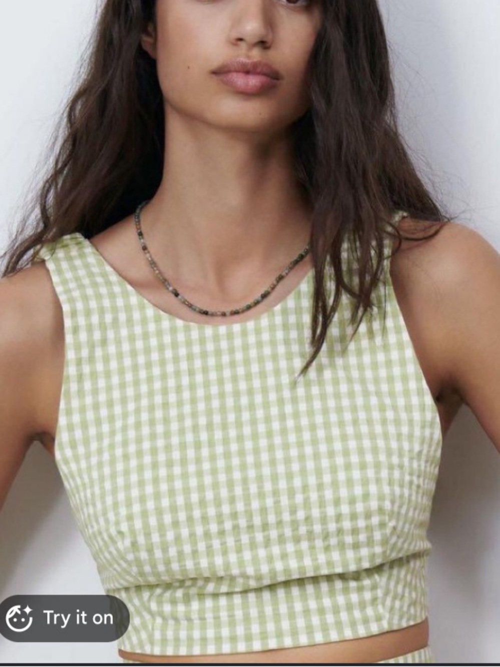 Zara Green and White Gingham Cropped Camisole